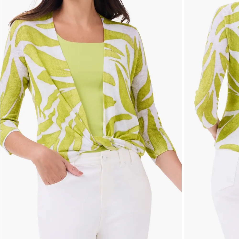 Nic + Zoe Green and White Patterned Cardigan new with tags summer sweater (S)